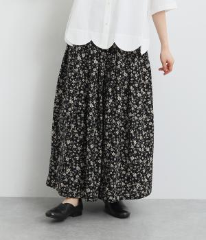 コットン花柄プリント　ワイドパンツ(ブラック-ONESIZE)