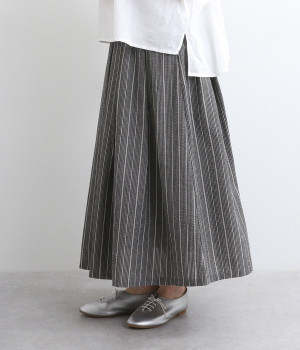 コットン混サッカーストライプスカート(ブラック-ONESIZE)