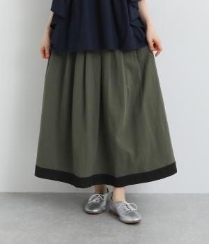 コットン平織　配色スカート(カーキ-ONESIZE)