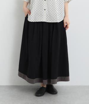 コットン平織　配色スカート(ブラック-ONESIZE)