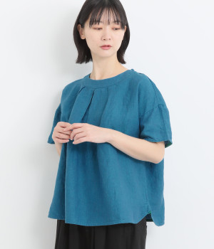 フレンチリネン　シャンブレーブラウス(ブルー-ONESIZE)