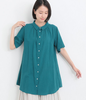 コットンクレープチュニックシャツ(ブルー-ONESIZE)