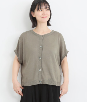 リネン混2wayニットカーディガン(ベージュ-ONESIZE)