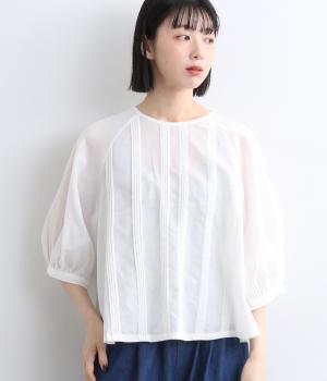 コットンリネンローン　ピンタックブラウス(オフホワイト-ONESIZE)
