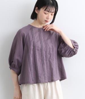 コットンリネンローン　ピンタックブラウス(パープル-ONESIZE)