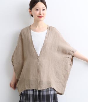 リネンボイル　ワイドカーディガン(ベージュ-ONESIZE)