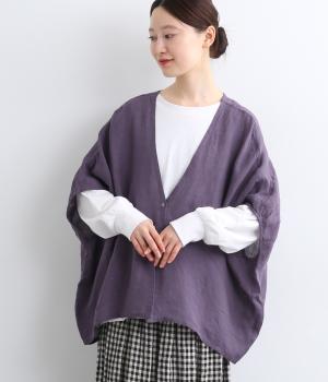リネンボイル　ワイドカーディガン(パープル-ONESIZE)