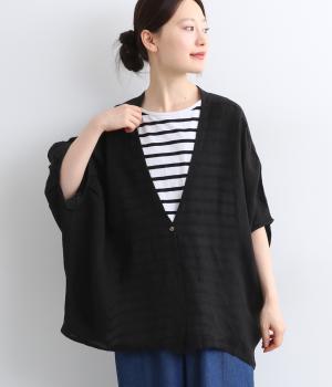 リネンボイル　ワイドカーディガン(ブラック-ONESIZE)