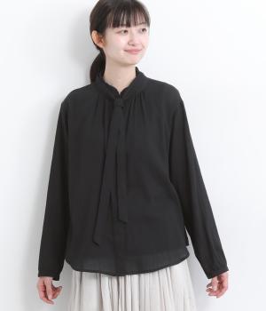 コットンシフォンボウタイブラウス(ブラック-F)