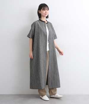 コットン混サッカーストライプワンピース(ブラック-ONESIZE)