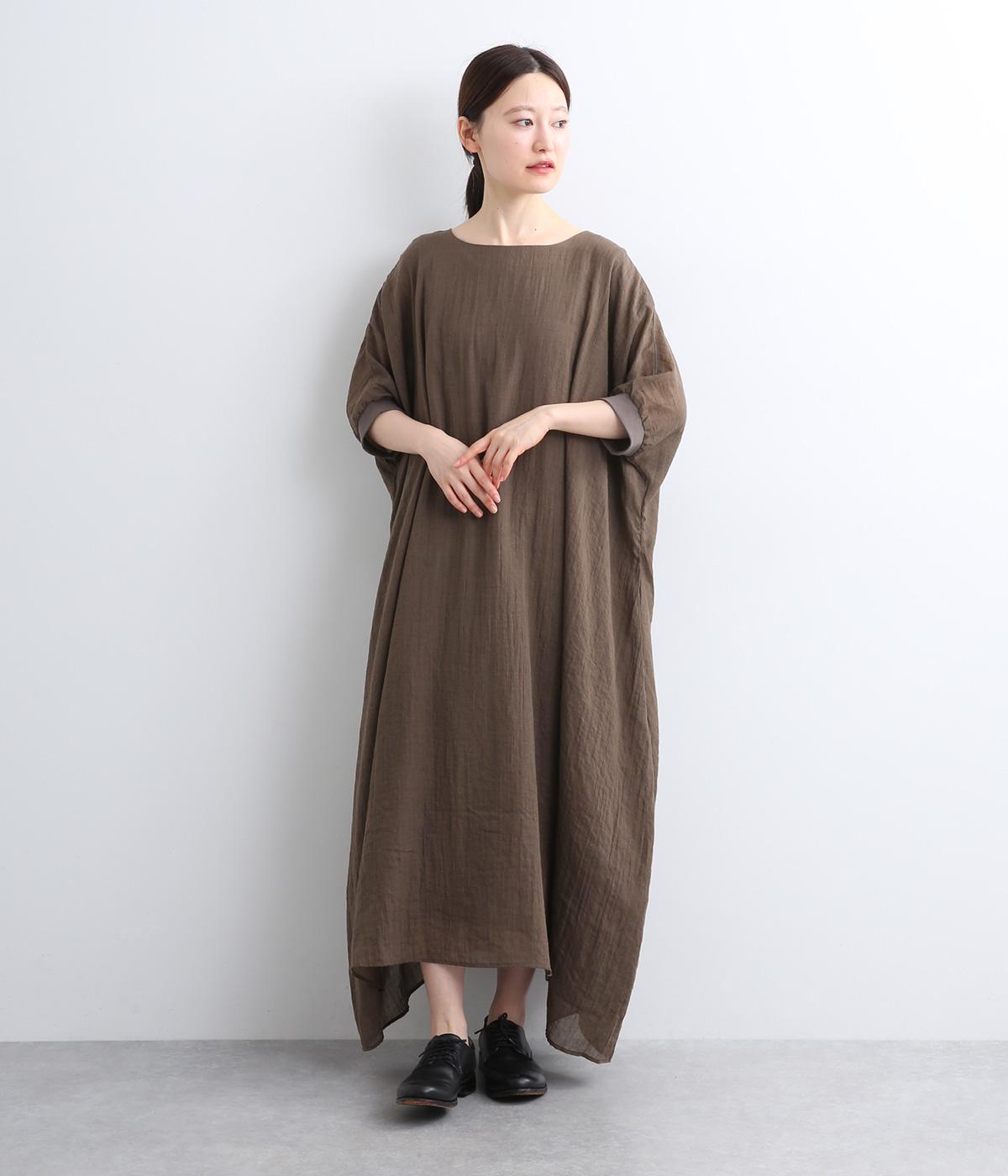 コットン混ガーゼシャンブレーワンピース(ブラウン-ONESIZE)