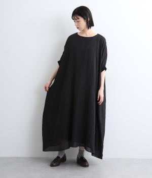 コットン混ガーゼシャンブレーワンピース(ブラック-ONESIZE)