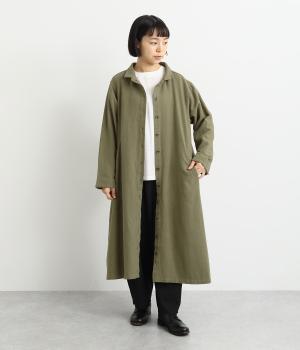 コットンリネン綾織コート(カーキ-F)