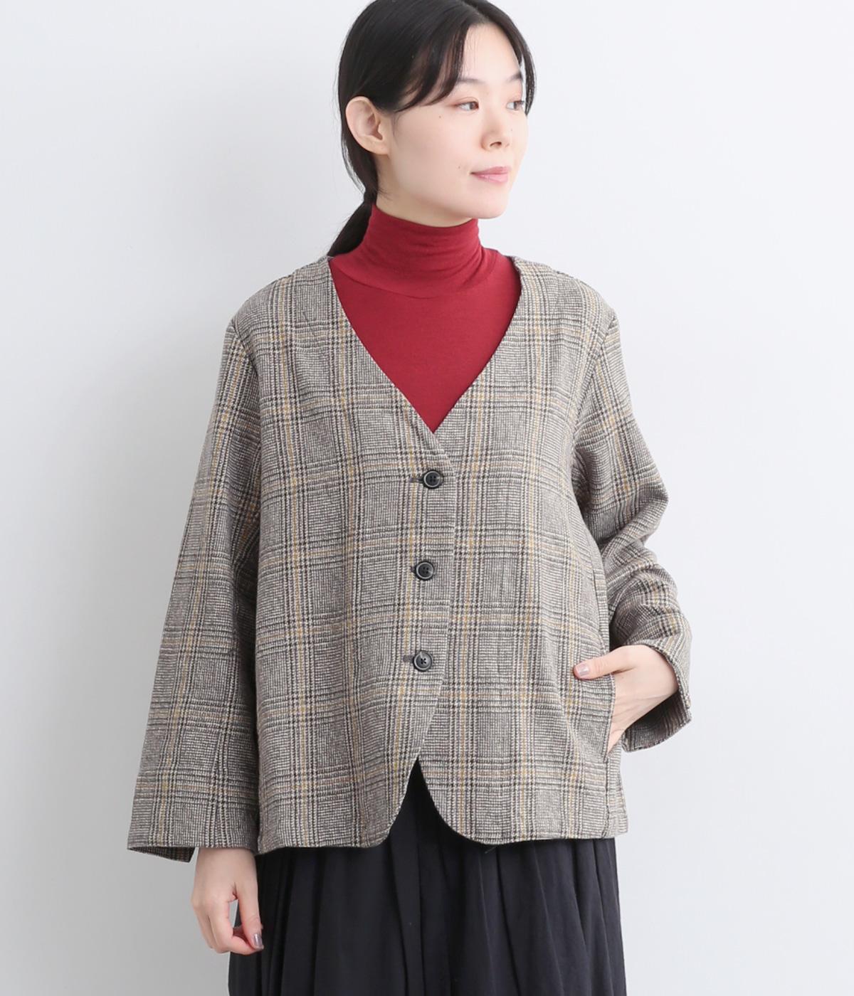 コットンツイードチェックジャケット(グレー-F)
