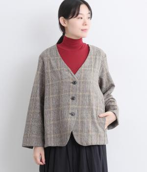 コットンツイードチェックジャケット(グレー-F)