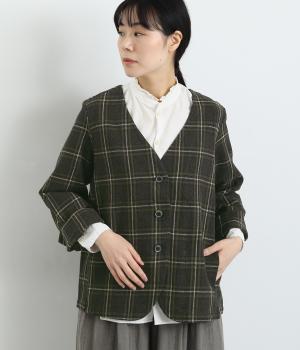 コットンツイードチェックジャケット(ネイビー-F)