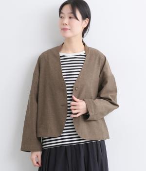 ツイード調平織ジャケット(ブラウン-F)