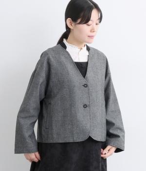 ツイード調平織ジャケット(ブラック-F)
