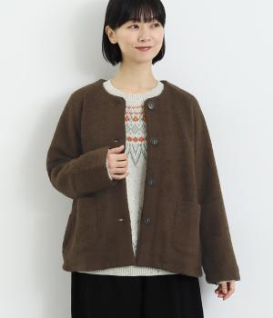 ループヤーンカットソー　ノーカラージャケット(ブラウン-F)