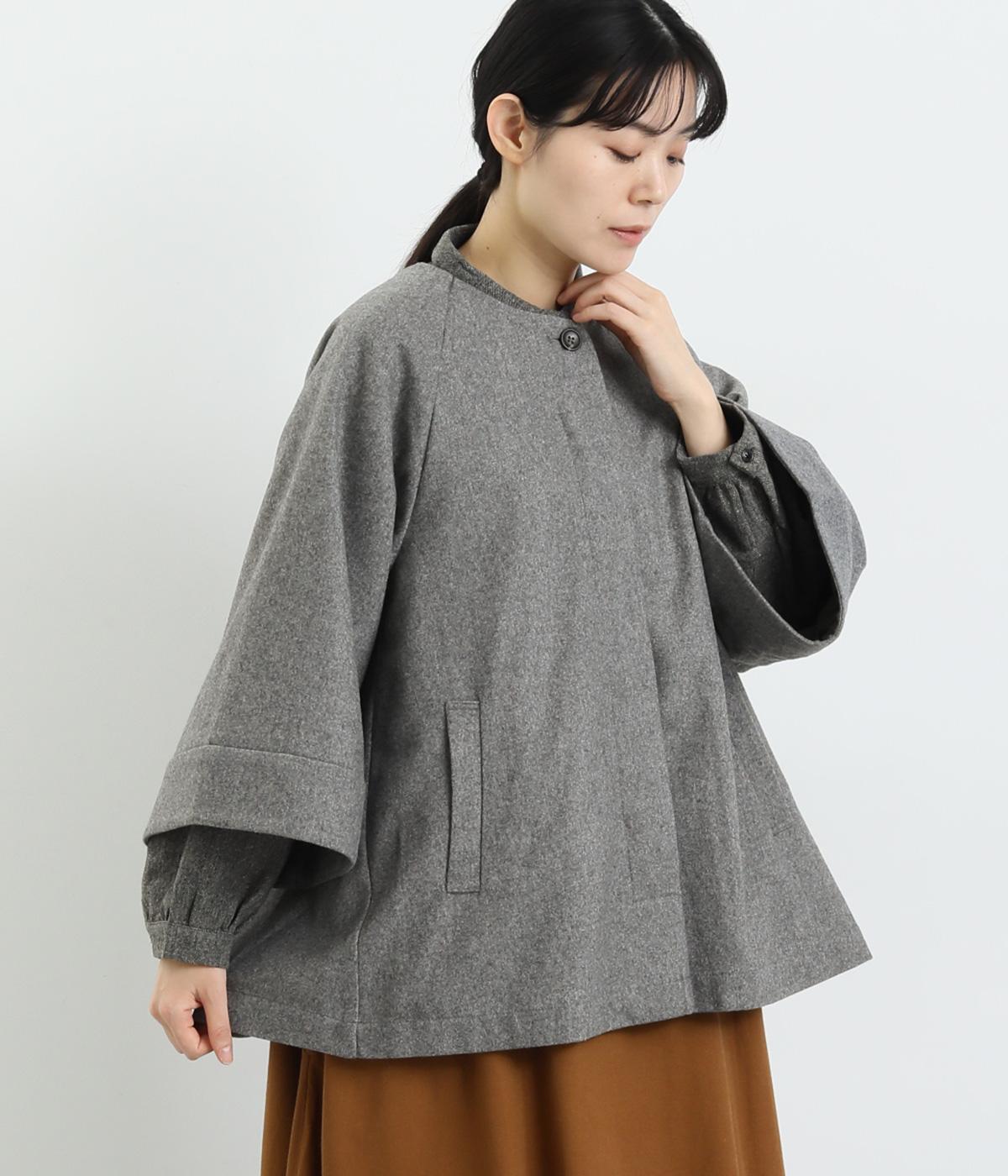 ウール混　フラノコート(グレー-F)