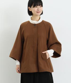 ウール混　フラノコート(キャメル-F)
