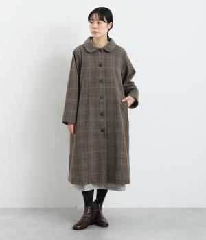 綾織チェック　ロングコート(モカ-F)
