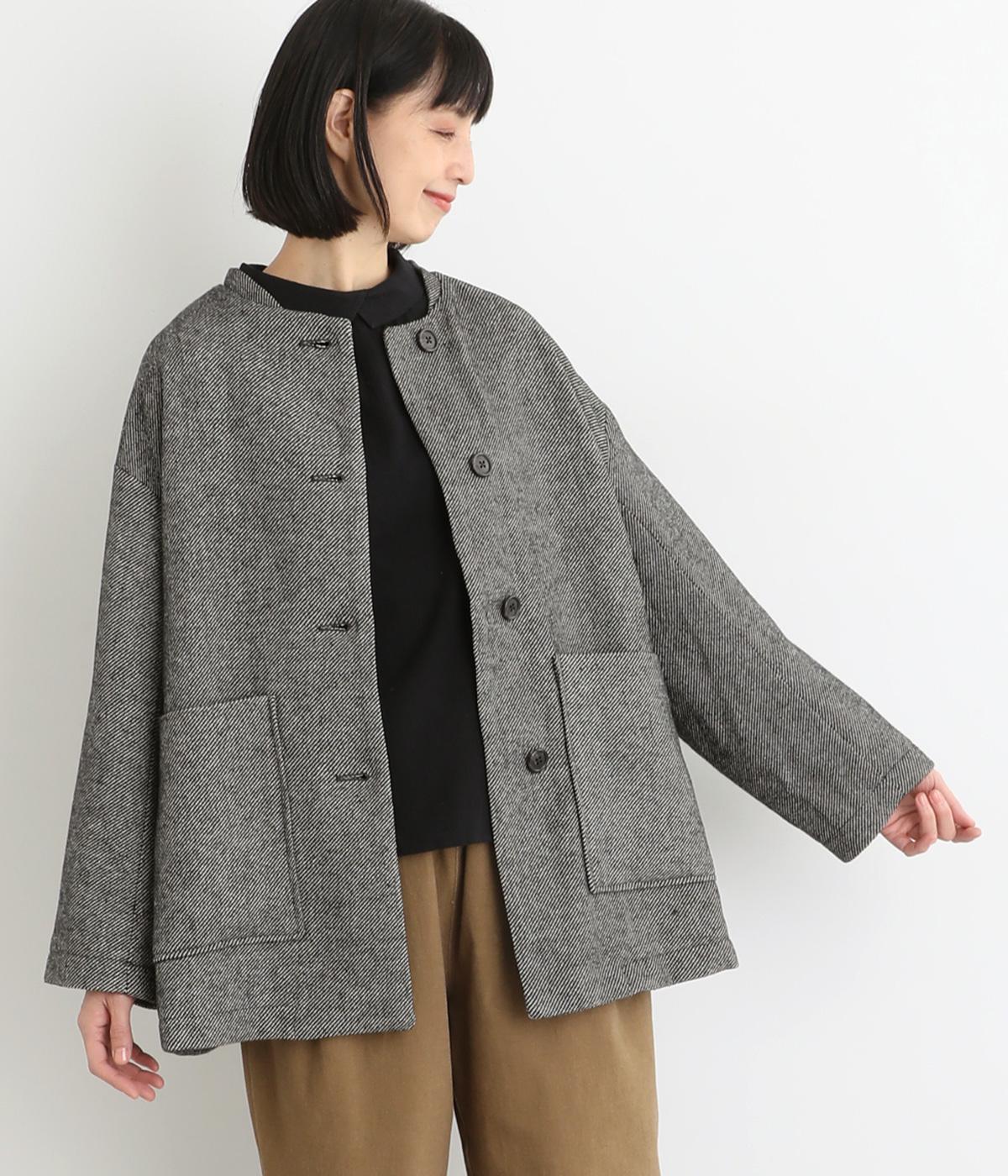 ウール混ミックスツイルジャケット(ブラック-F)