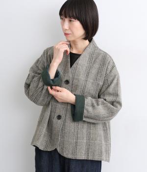 ウール混へリンボンチェックジャケット(グレー-F)