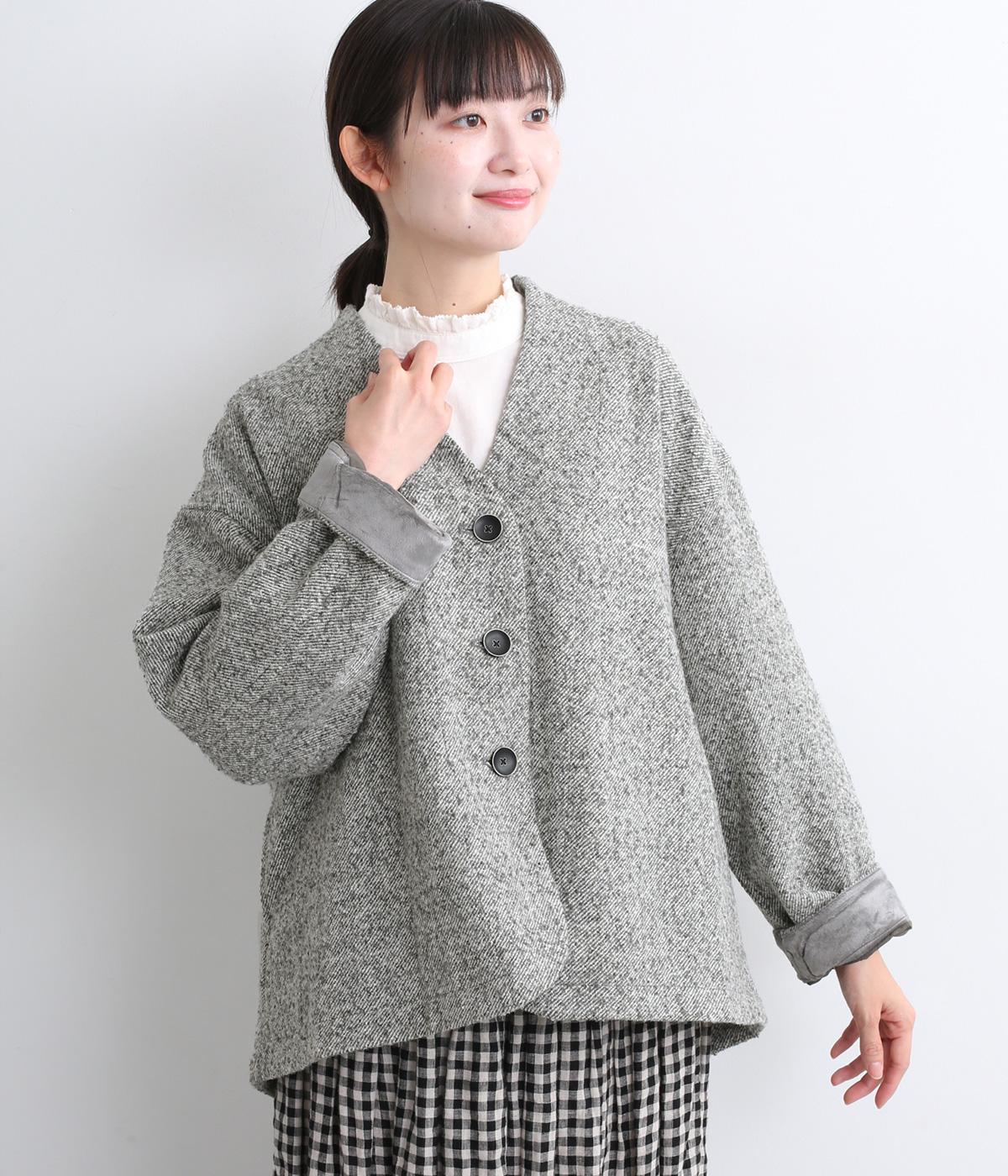 ツイルネップ起毛　ショートコート(グレー-F)