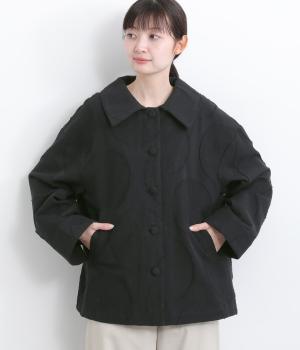 コットンリネンドットジャカードコート(ブラック-F)