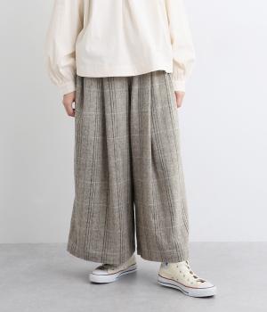 ウール混ヘリンボーンチェックパンツ(グレー-F)
