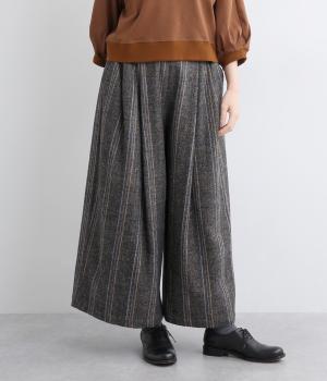 ウール混ヘリンボーンチェックパンツ(ブラック-F)