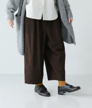 ツイード微起毛　セミワイドパンツ(ブラウン-F)