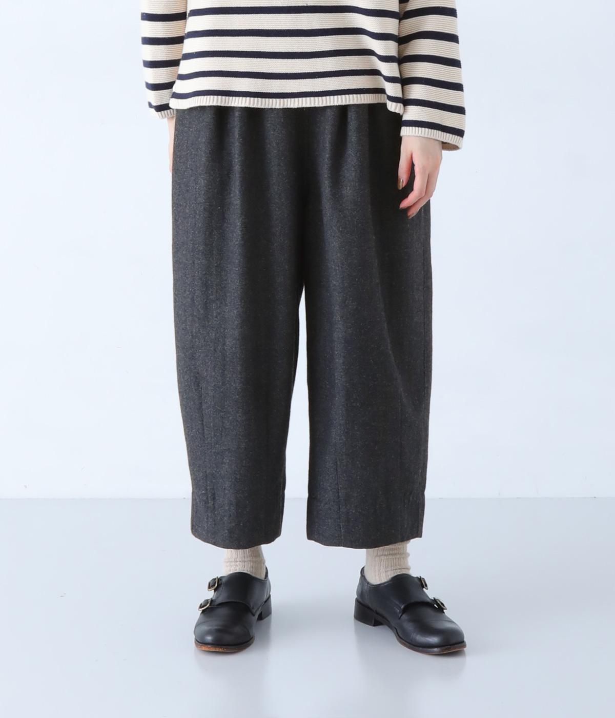 ツイード微起毛　セミワイドパンツ(ブラック-F)