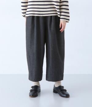 ツイード微起毛　セミワイドパンツ(ブラック-F)
