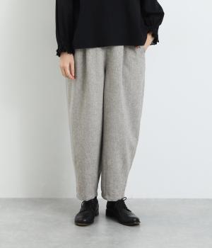 ツイード調平織　裾タックパンツ(グレー-F)