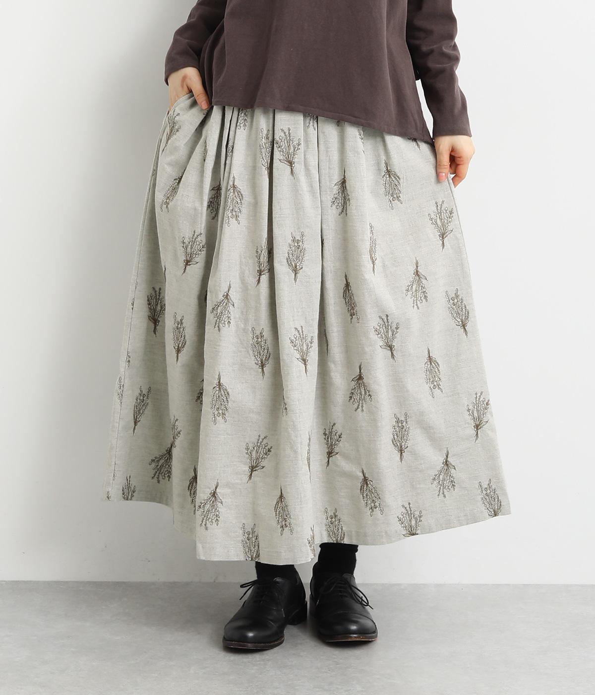 ダンガリードライフラワー刺繍スカート(グレー-F)