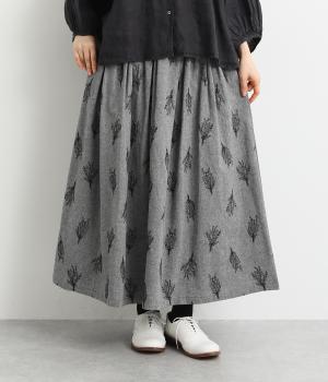 ダンガリードライフラワー刺繍スカート(ブラック-F)