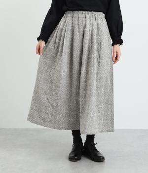 オリジナル北欧パッチワーク風刺繍　スカート(グレー-F)