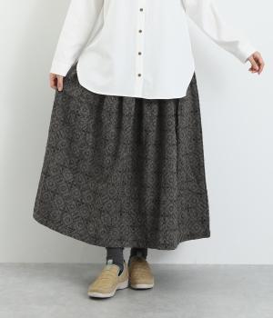 オリジナル北欧パッチワーク風刺繍　スカート(チャコール-F)