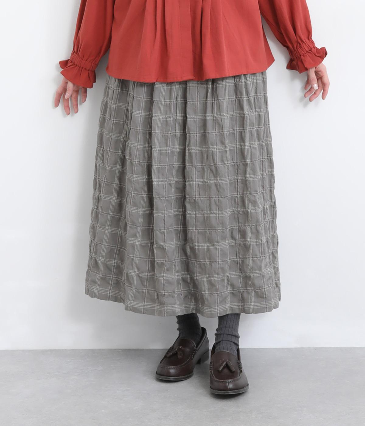 コットンチェックシャーリングスカート(グレー-F)