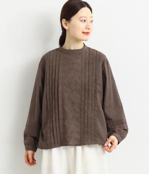 コットン花柄刺繍ブラウス(ブラウン-F)