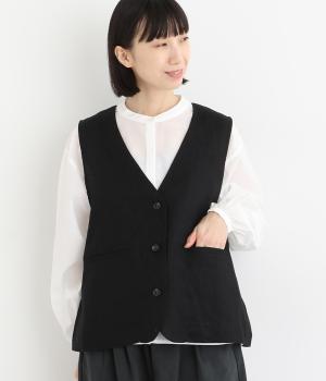 リネン平織ベスト(ブラック-F)
