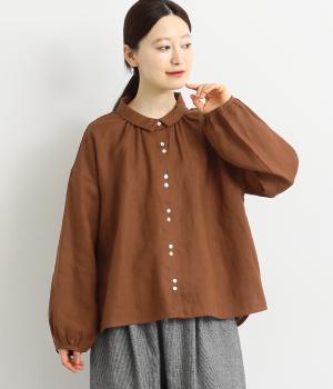 リネン平織ブラウス(レンガ-F)