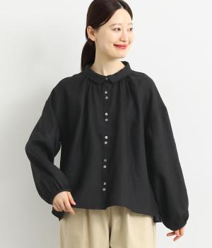 リネン平織ブラウス(ブラック-F)