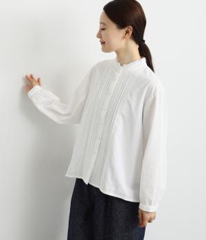 コットンソフトツイル レースタックブラウス(オフホワイト-F)