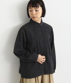 コットンソフトツイル レースタックブラウス(ブラック-F)