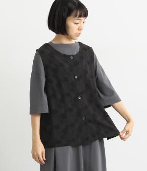 コットンレーヨン混ドットオリジナル生地ジャカード2wayベスト(ブラック-F)