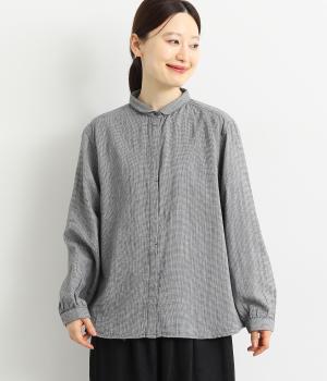 コットンガーゼピンチェックブラウス(ブラック-F)