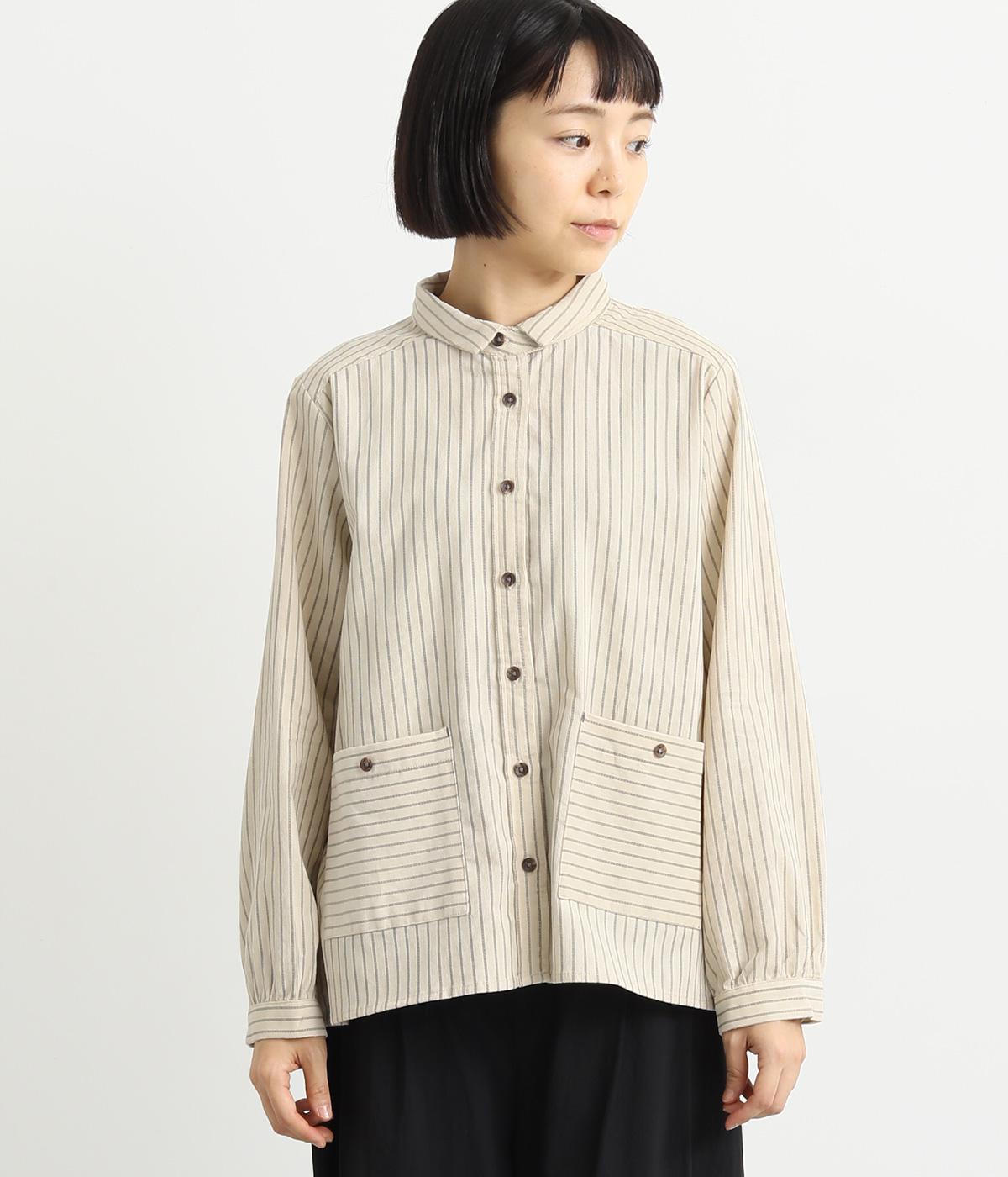 細コーデュロイストライププリントブラウス(アイボリー-F)